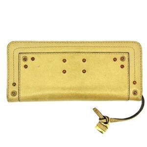 Gold Studded Leather Zip Wallet with Charm